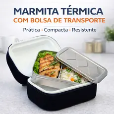 Marmita Térmica Retangular com Bolsa de Transporte Marmiteira Alumínio