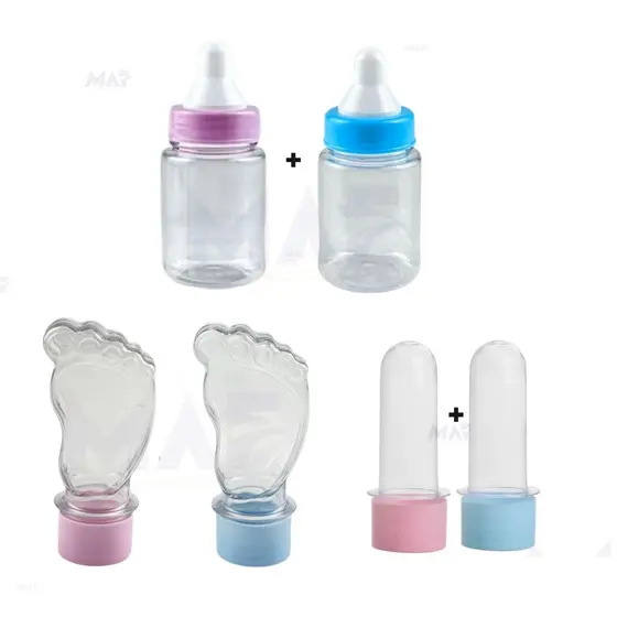 Kit 30 Lembrancinha - 10 Mini Tubete 10 Mamadeira 10 Tubete Pezinho Pé Chá de Bebe Festa