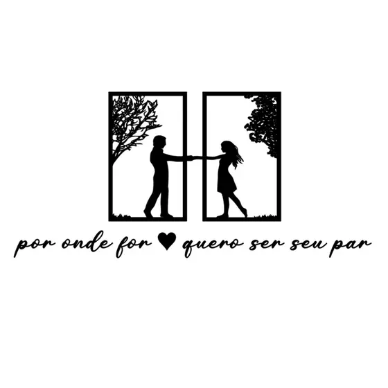 Quadro Casal Cabeceira + Frase Por onde for quero ser seu par Mdf Decorativo Amor Parede Enfeite