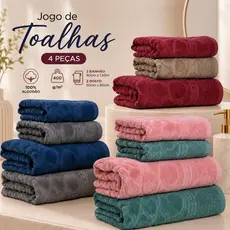 Kit Jogo De Toalhas Banhão Gigante Rosto 100% Algodão 4Pçs Aveludada Felpuda Super Absorvente Florença
