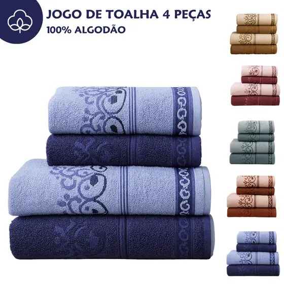 Jogo De Toalhas Banho e Rosto 4 Peças 100% Algodão Macia Excelente Absorção Felpuda Brisa Habitat