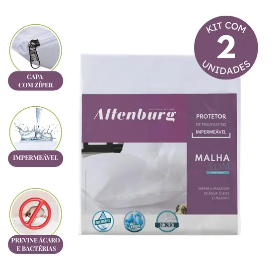 Kit 2 Protetor De Travesseiro Impermeável Altenburg Capa Fronha 50x70 cm Branco Antiácaro