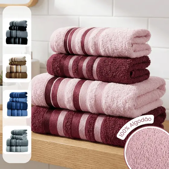 Jogo Toalhas de Banho e Rosto 4 Pçs 100% Algodão Grossa Super Excelente Absorção Premier Habitat