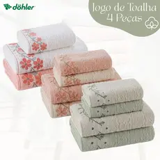 Jogo de Toalha Dohler 4 Peças de Algodão Banho e Rosto Super Macia Felpuda Ótima Absorção Eva