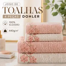 Kit Jogo De Toalhas Banho Rosto Dohler 100% Algodão Ótima Absorção Felpuda Toque Macio Eva