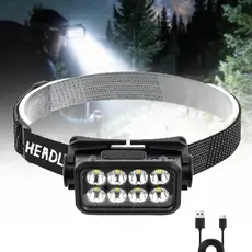 Lanterna de Cabeça Recarregável com Sensor, 8 LEDs, 5 Modos, Tipo-C, para Pesca, Camping e Trabalho