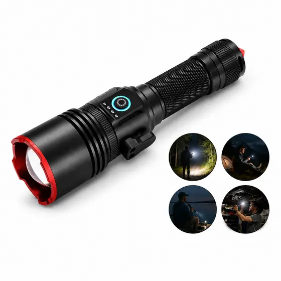 Lanterna Tática LED Premium Recarregável 1200lm Zoom Foco Ajustável Alumínio USB-C 3500mAh