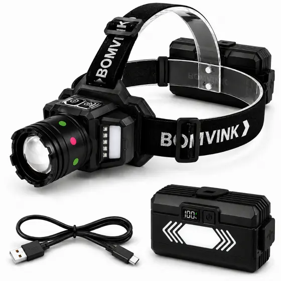 Lanterna de Cabeça LED Duplo Laser Zoom Sensor Gestos Recarregável Type-C 3000mAh