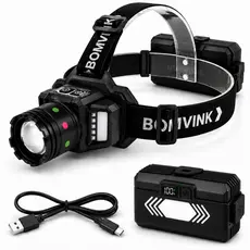 Lanterna de Cabeça LED Duplo Laser Zoom Sensor Gestos Recarregável Type-C 3000mAh