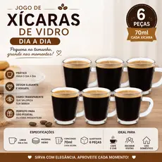 Conjunto 6 Xícaras Para Café Chá De Vidro Elegante Transparente