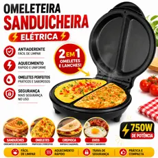 Omeleteira Sanduicheira Elétrica Antiaderente Dupla Café Da Manha Lanche Ovo Omelete Crepioca