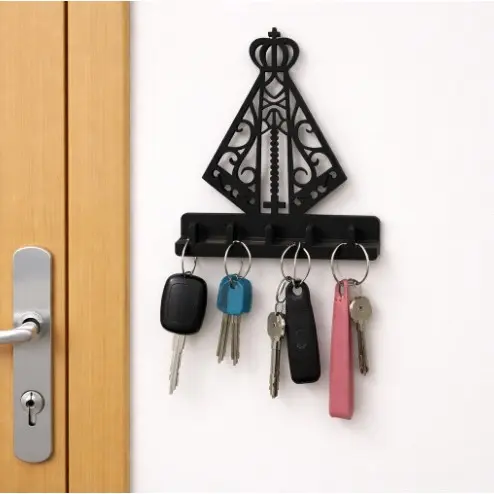 Porta Chaves Decorativo Nossa Senhora MDF preto Fita 3M