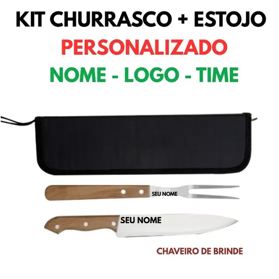 Kit Churrasco 2 Peças Personalizado Estojo + Brinde