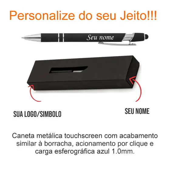 Kit Caneta Touch + Caixinha Personalizada Logo Nome Simbolo Escudo
