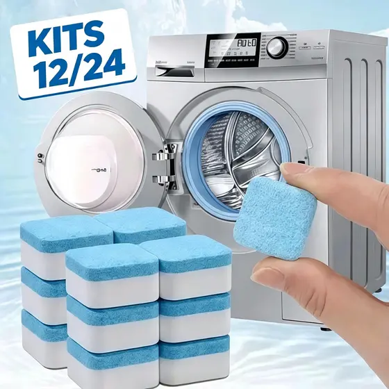 Kit 12/24 Pastilhas Limpadoras para Máquina de Lavar Roupa,Comprimido Efervescente Sólido que Remove Manchas -E10