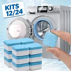 Kit 12/24 Pastilhas Limpadoras para Máquina de Lavar Roupa,Comprimido Efervescente Sólido que Remove Manchas -E10