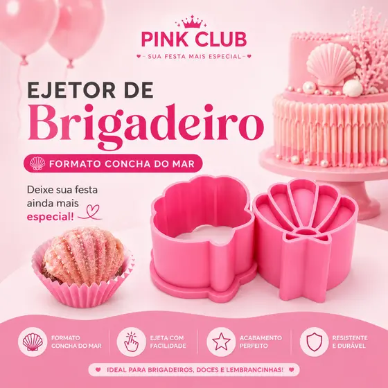 Modelador Ejetor Concha e Sereia Fundo do Mar Brigadeiro, Doce, Docinhos, Confeitaria