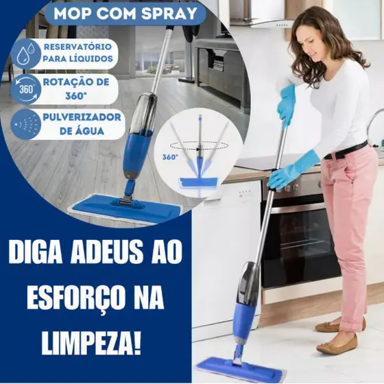 Mop Spray com Reservatório Esfregão Profissional Limpeza Casa Prático