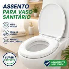 Assento Sanitário Almofadado Tampa de Vaso Encaixe Universal Impermeável Branco