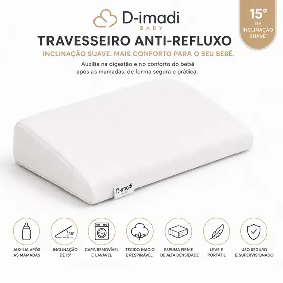 Travesseiro Tam G, Anti Refluxo Inclina Bebê Rampa Anatômica Berço Carrinho Fronha Lavável