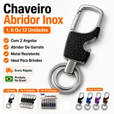 Chaveiro Abridor Inox Com 2 Argolas Metal Resistente Portátil 1 Unidade  Kit 3 Kit 6