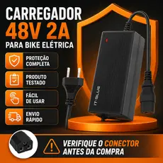Fonte Carregador It-Blue 48V 2A Para Bateria De Lítio Bike Elétrica Bivolt Conector 3 Pinos