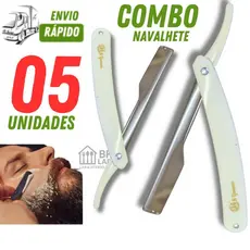 CONJUNTO KIT 05 NAVALHETE INOX CABO DE PLÁSTICO PREMIUM LEVE PARA CABELELEIRO SALÃO DE BELEZA