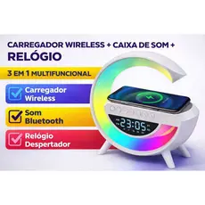 Caixa Som Bluetooth LED RGB Com Relógio Despertador Carregador Wireless Indução Speaker Portátil USB Aux
