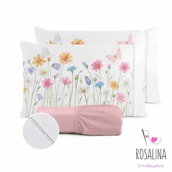 Kit Jogo de Cama Lençol Liso Fronha Estampada 400 Fios Micropercal Ponto Palito