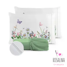 Kit Jogo de Cama Lençol Liso Fronha Estampada Micropercal 400 Fios Ponto Palito