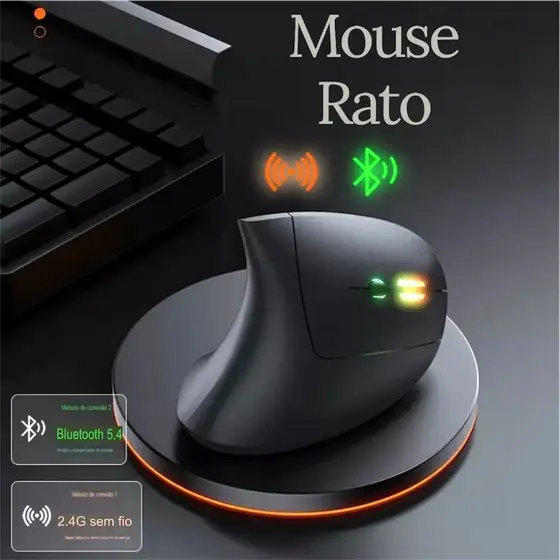 Mouse Rato Vertical Ergonômico Sem Fio Usb Portátil Modelo Cor Preta ou com Bluetooth