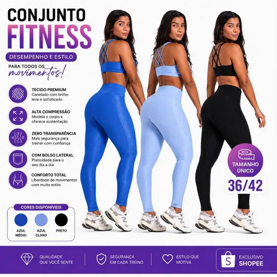 Conjunto Feminino Fitness Premium Alta Compressão  Zero Transparência