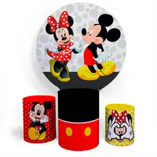 Kit Painel Aniversário Mickey Minnie Fofo Infantil Festa Party Comemoração Festa + Trio Capas Cilindro Varios Temas