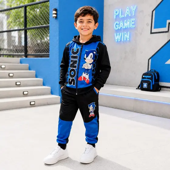 Conjunto  do sonic 2 peças Calça e Casaco Infantil Juvenil Masculino - Meia Estação