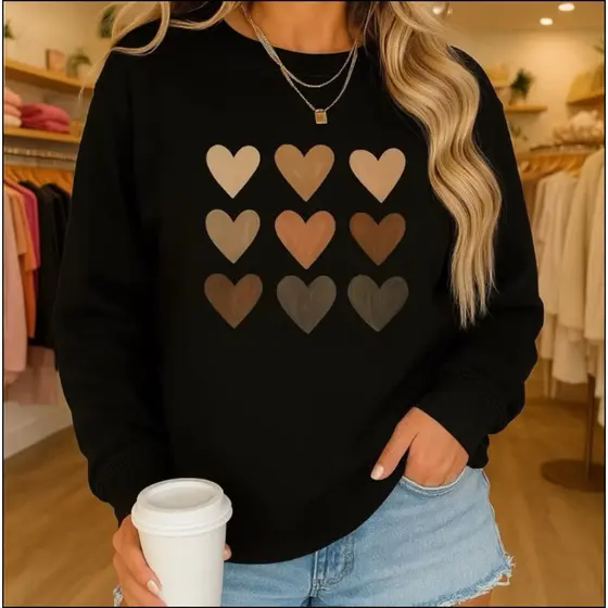 BLUSA DE FRIO FEMININA MOLETOM FEMININO FLANELADO ESTILO SUÉTER ALGODÃO RESISTENTE GOLA REDONDA coração