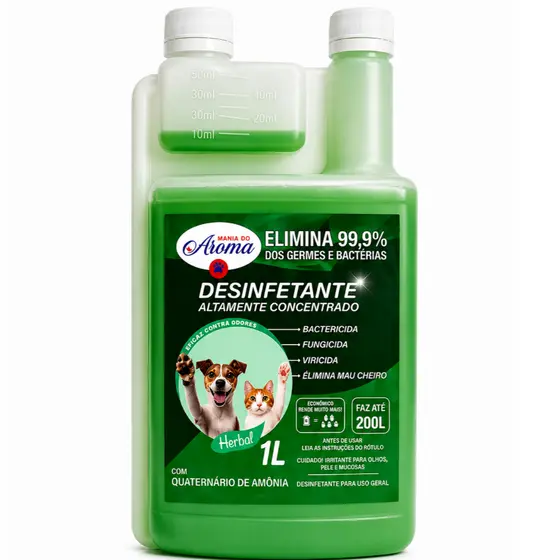 Desinfetante Herbal Super Concentrado Eliminador de Odor +15 Cachorro Gato 1L - Rende muito