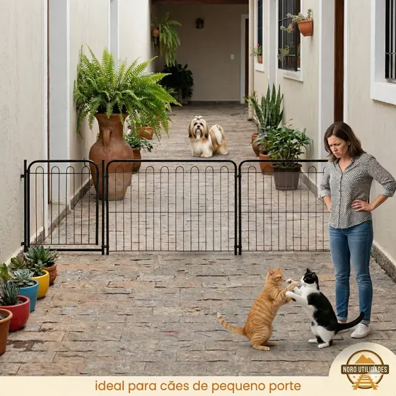 Cercado Pet Dobrável Açomix 65cm 2 Módulos 1,96m Grade Proteção Portátil P/ Pet Uso Interno Externo
