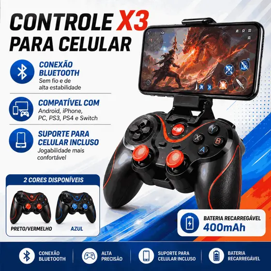 Controle X3 Sem Fio Joystick Android Ios Ps3 Pc Tv Wireless