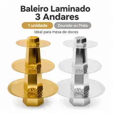 Baleiro Laminado 3 Andares Dourado Prata Para Doce Bomboniere Lembrancinha Decoração De Festa Luxo