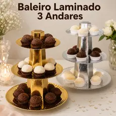 Baleiro Para Doces 3 Andares Laminado Dourado Prata Bomboniere Lembrancinha Decoração De Festa Luxo