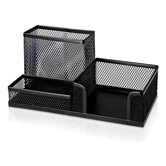 Organizador de Mesa Aramado Preto com 3 Divisões