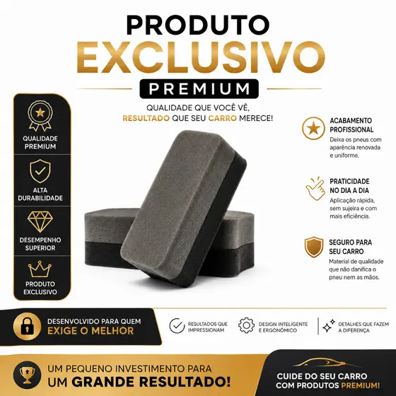Kit 2 Aplicadores de Pneu Pretinho Profissional Espuma Automotiva Reutilizável