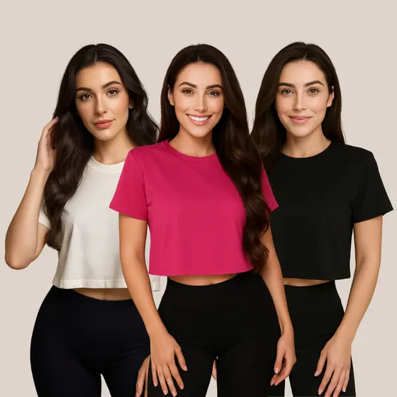Cropped Oversized Feminino Liso Algodão