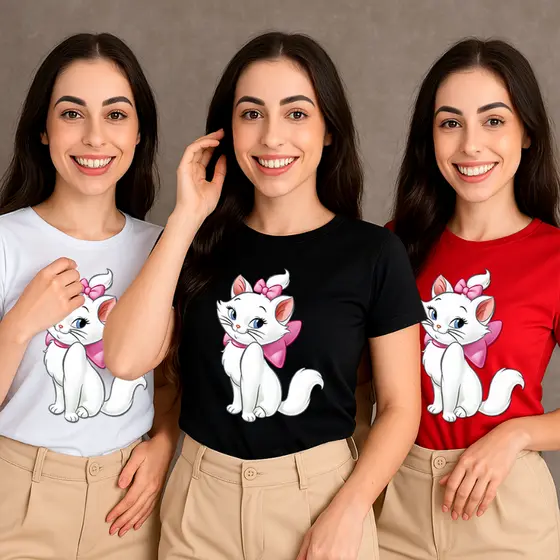 Camiseta Baby Look Feminina TShirt Gata Marie