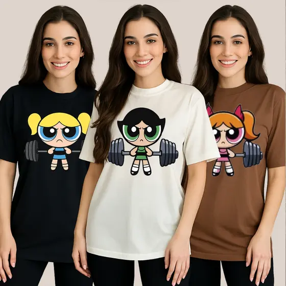 Camiseta Meninas Super Poderosas Oversized 100% Algodão Streetwear Academia Florzinha Docinho