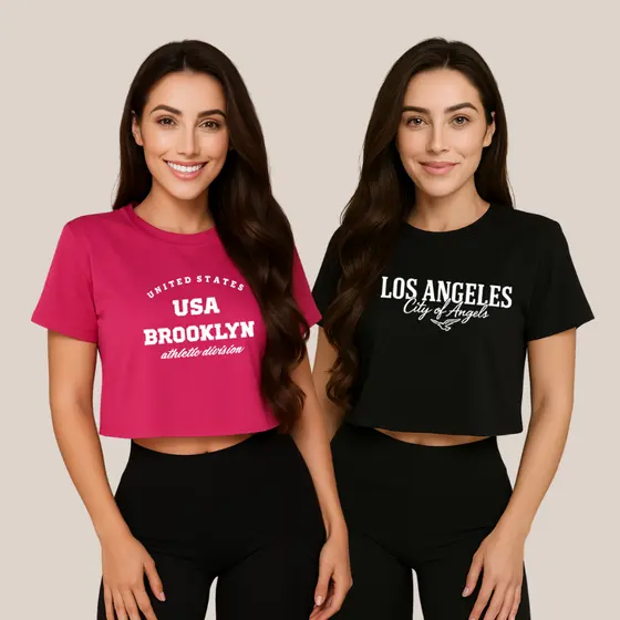 Kit 2 Cropped Oversized Los Angeles Brooklyn 100% Algodão