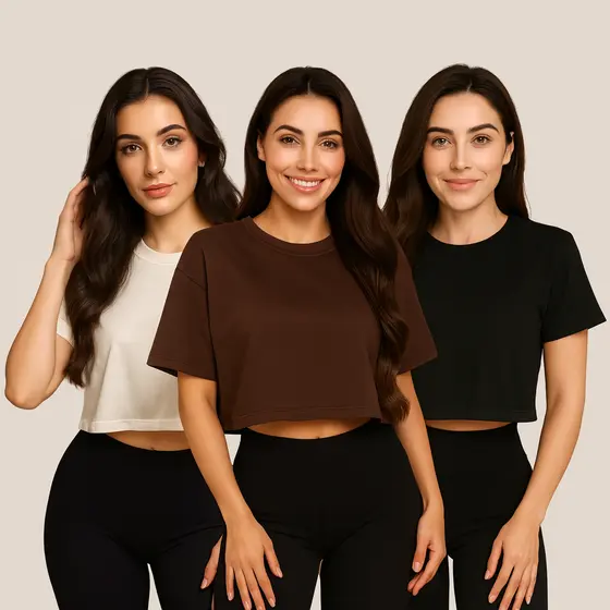 Kit 3 Cropped Oversized Liso Feminino 100% Algodão
