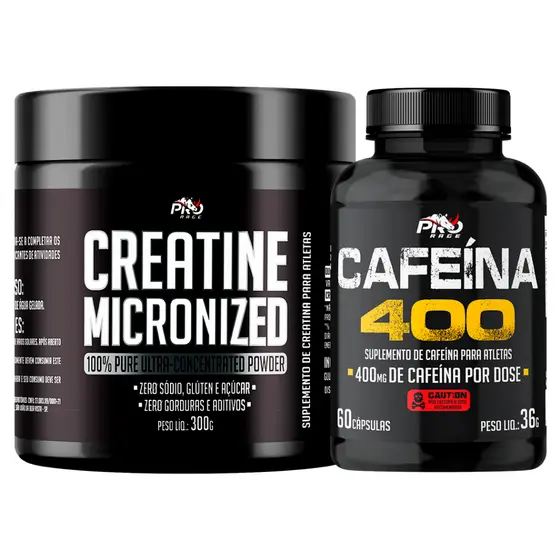 Kit Cafeina em Capsula 400mg  Pote com 60 Caps + Creatina Pura 100% - 300g Micronizada - Pro Rage