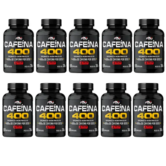 Kit 10 Potes (600 cápsulas no total) - Cafeina 400 Pote com 60 Capsulas - Pro Rage