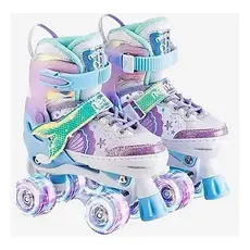 Patins ROLLER Infantil malva sereia rodas em pares Tam./ajustável + Proteção Rodinhas com Led.
